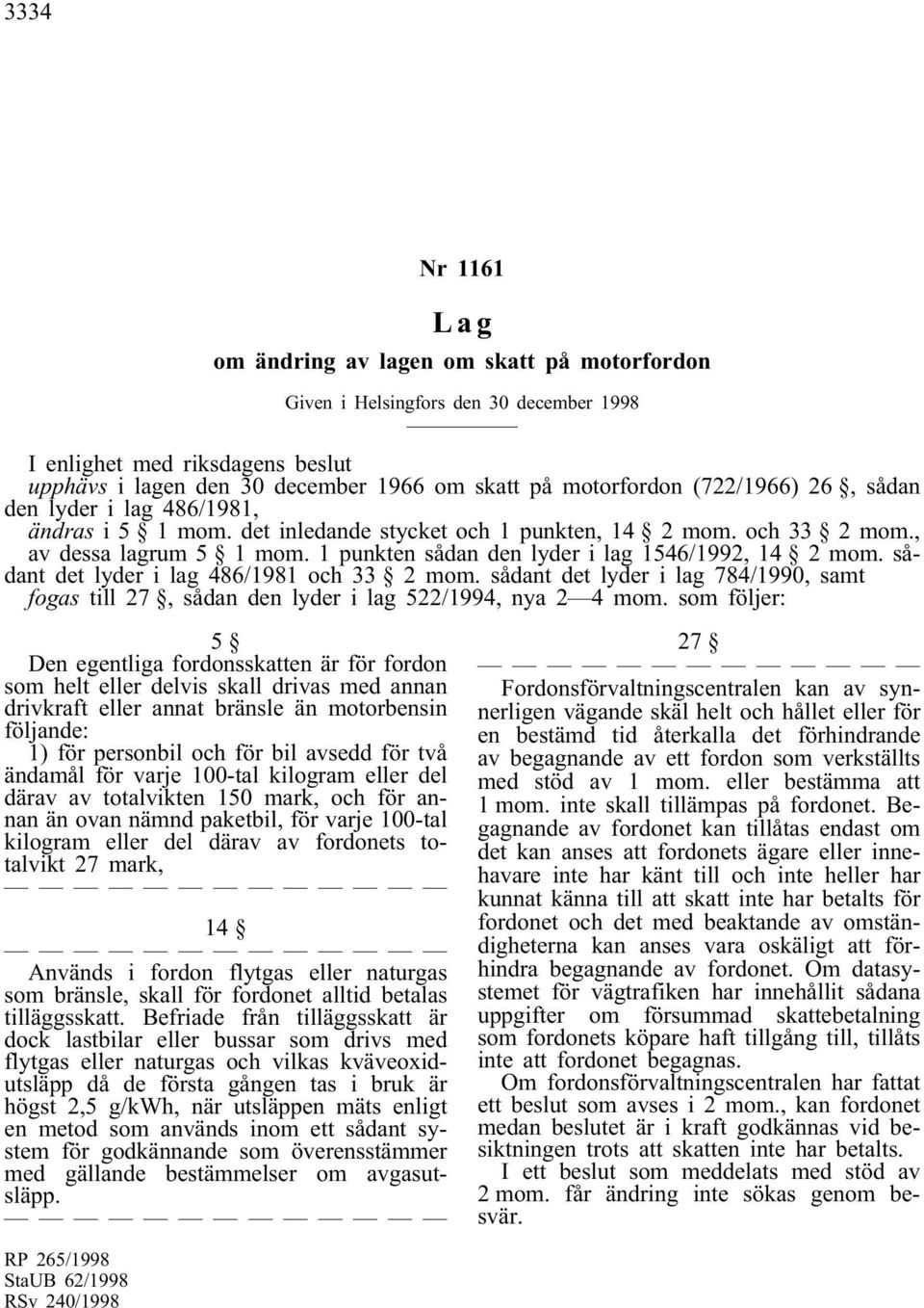 1 punkten sådan den lyder i lag 1546/1992, 14 2 mom. sådant det lyder i lag 486/1981 och 33 2 mom. sådant det lyder i lag 784/1990, samt fogas till 27, sådan den lyder i lag 522/1994, nya 2 4 mom.