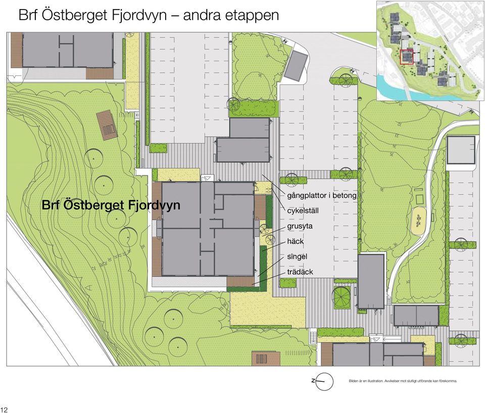 cykelställ grusyta häck singel trädäck Bilden är