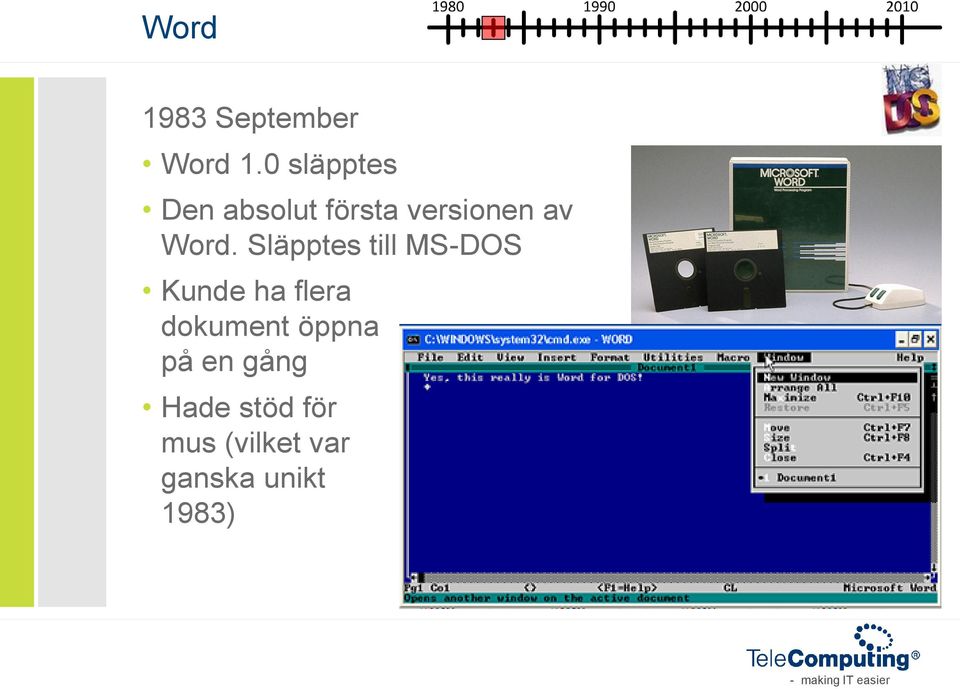 Word. Släpptes till MS-DOS Kunde ha flera