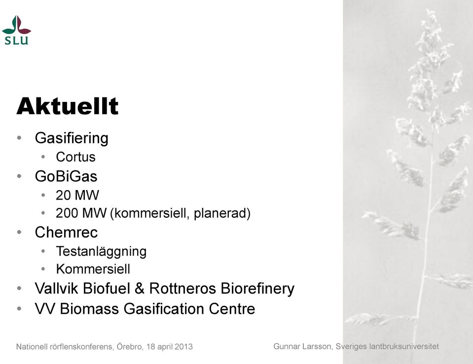 Testanläggning Kommersiell Vallvik Biofuel &