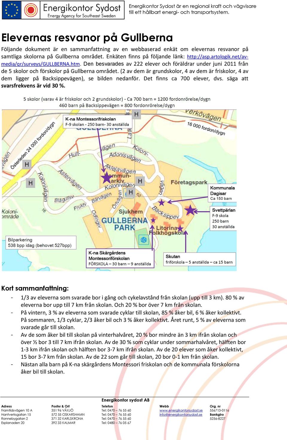 artlgik.net/avmedia/qr/surveys/gullberna.htm. Den besvarades av 222 elever ch föräldrar under juni 2011 från de 5 sklr ch försklr på Gullberna mrådet.