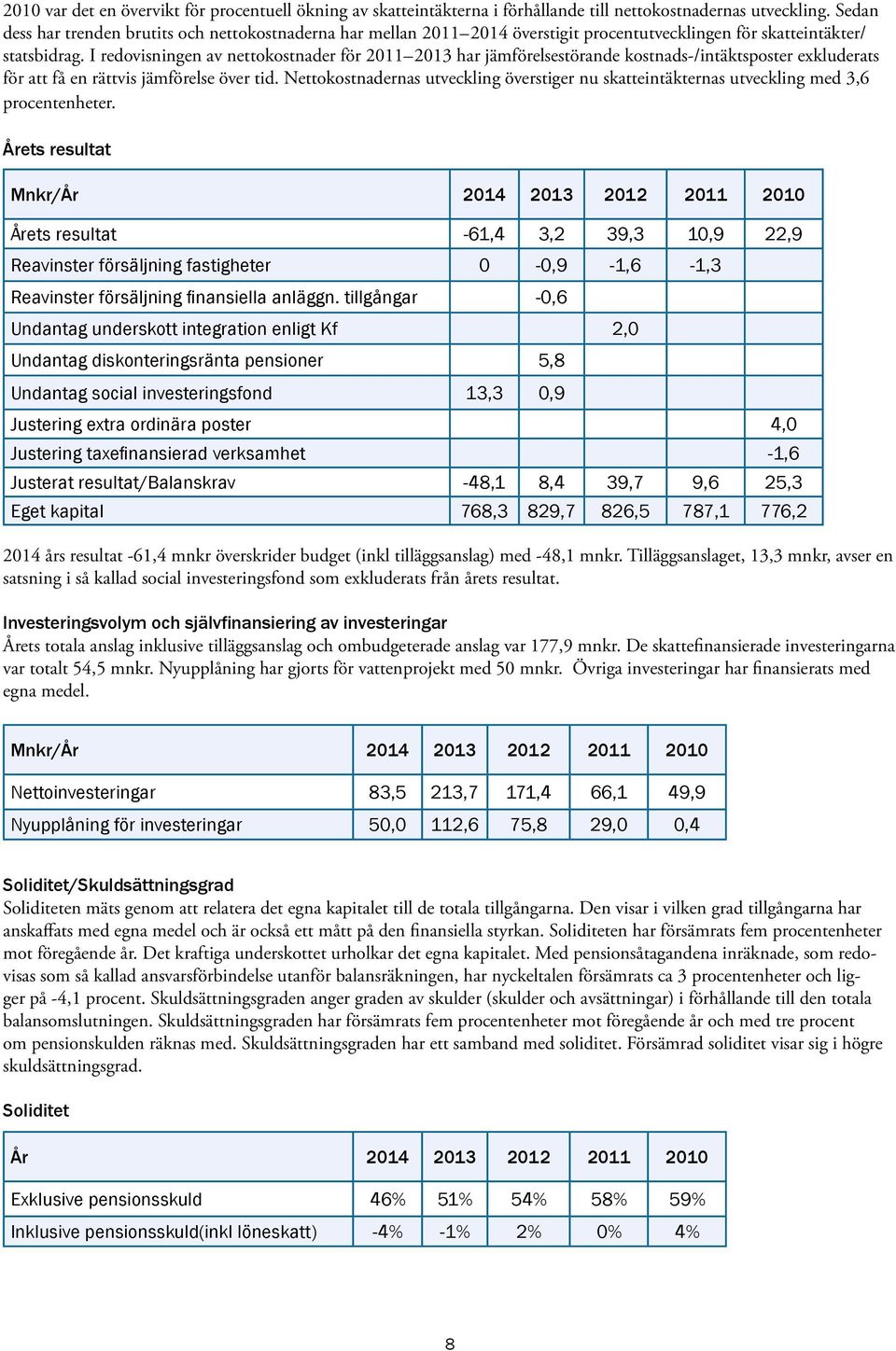 I redovisningen av nettokostnader för 2011 2013 har jämförelsestörande kostnads-/intäktsposter exkluderats för att få en rättvis jämförelse över tid.