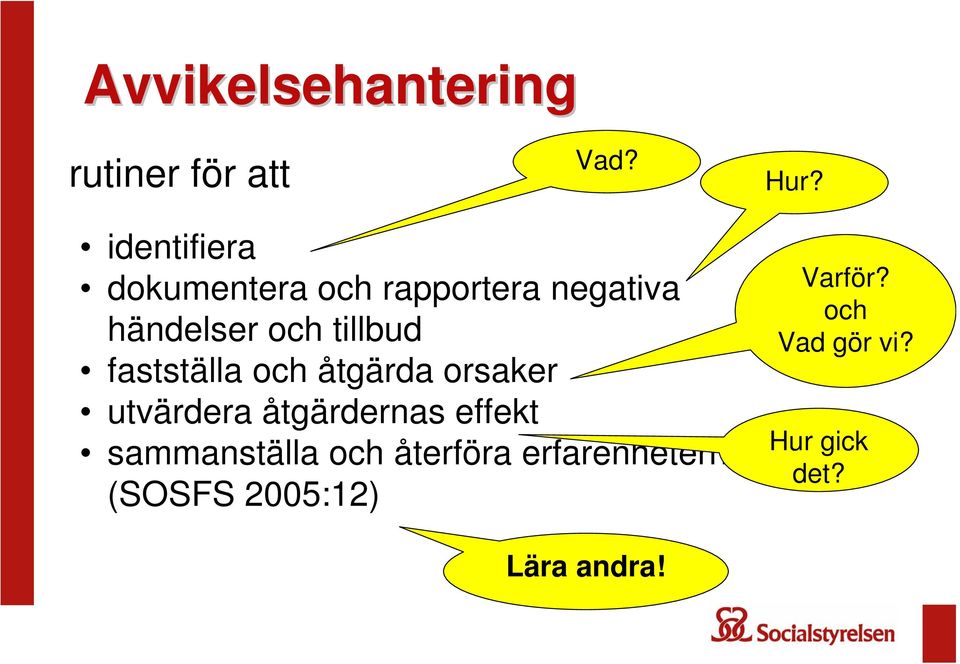 fastställa och åtgärda orsaker utvärdera åtgärdernas effekt