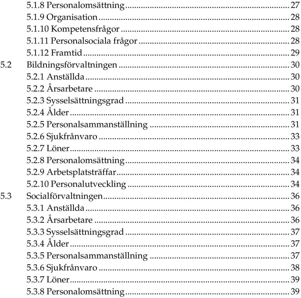 .. 33 5.2.8 Personalomsättning... 34 5.2.9 Arbetsplatsträffar... 34 5.2.10 Personalutveckling... 34 5.3 Socialförvaltningen... 36 5.3.1 Anställda... 36 5.3.2 Årsarbetare.