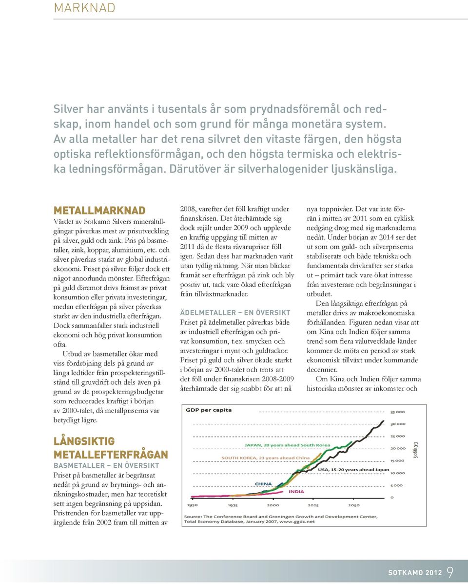 METALLMARKNAD Värdet av Sotkamo Silvers mineraltillgångar påverkas mest av prisutveckling - - något annorlunda mönster.
