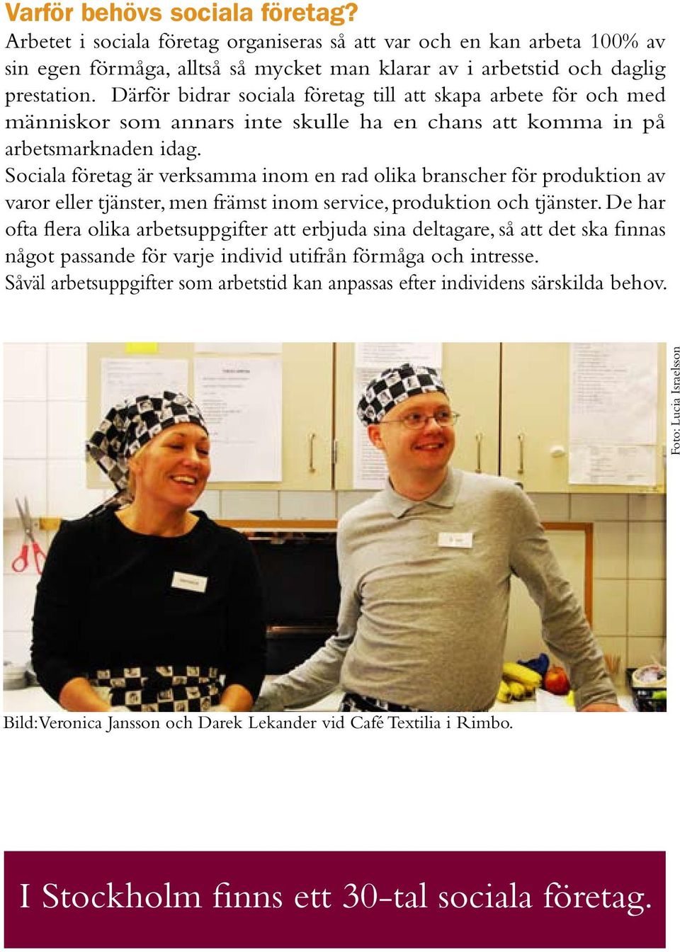 Sociala företag är verksamma inom en rad olika branscher för produktion av varor eller tjänster, men främst inom service, produktion och tjänster.