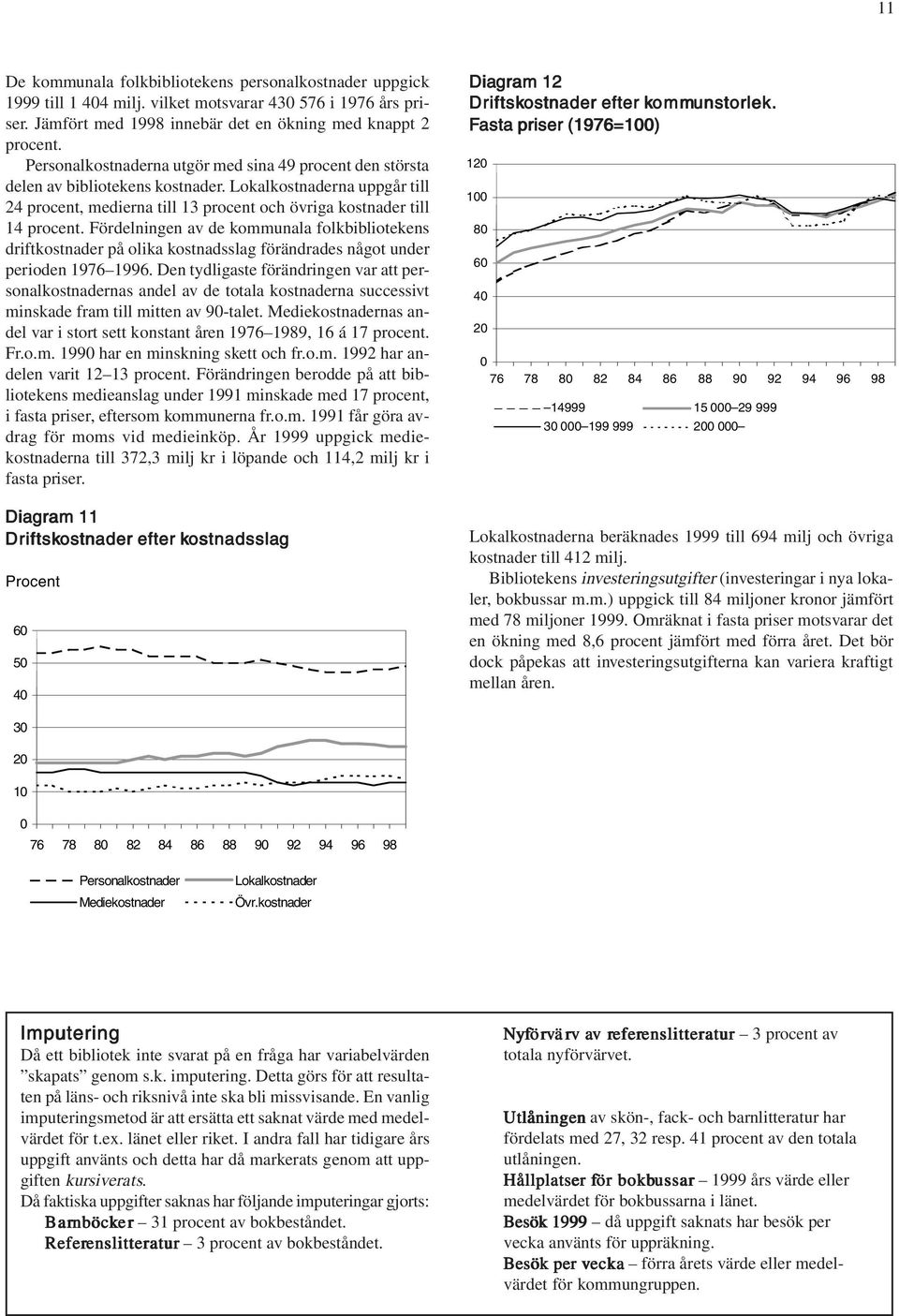 Fördelningen av de kommunala folkbibliotekens driftkostnader på olika kostnadsslag förändrades något under perioden 1976 1996.