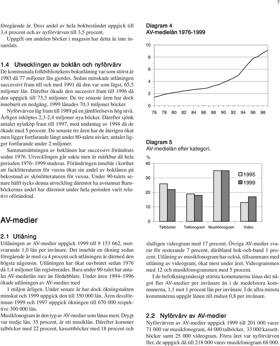 Sedan minskade utlåningen successivt fram till och med 1991 då den var som lägst, 65,5 miljoner lån. Därefter ökade den succesivt fram till 1996 då den uppgick till 73,3 miljoner.