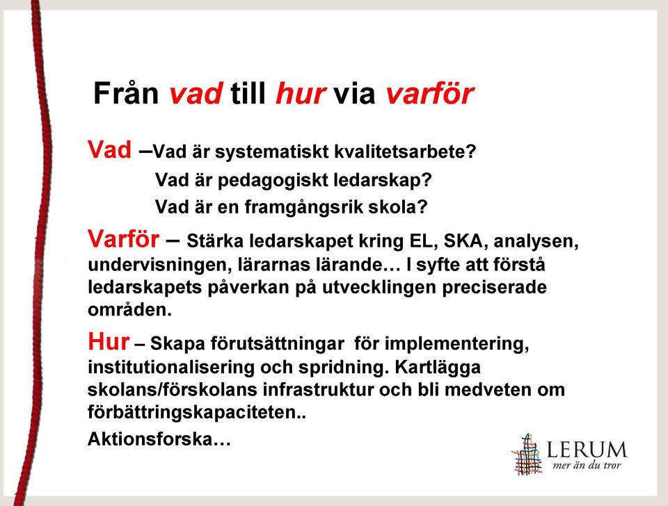 Varför Stärka ledarskapet kring EL, SKA, analysen, undervisningen, lärarnas lärande I syfte att förstå ledarskapets