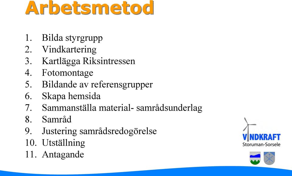 Bildande av referensgrupper 6. Skapa hemsida 7.