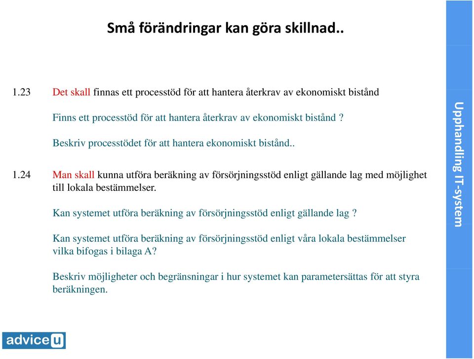 Beskriv prcesstödet för att hantera eknmiskt bistånd.. 1.