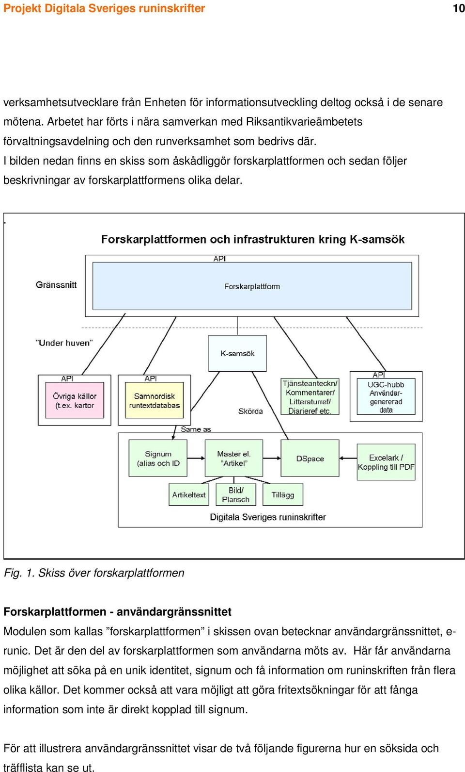 I bilden nedan finns en skiss som åskådliggör forskarplattformen och sedan följer beskrivningar av forskarplattformens olika delar. Fig. 1.