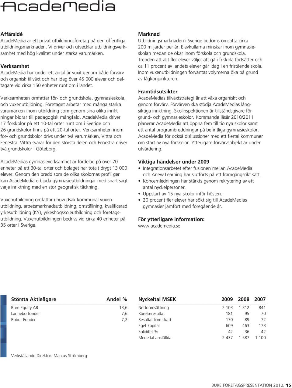 Verksamheten omfattar för- och grundskola, gymnasieskola, och vuxenutbildning.