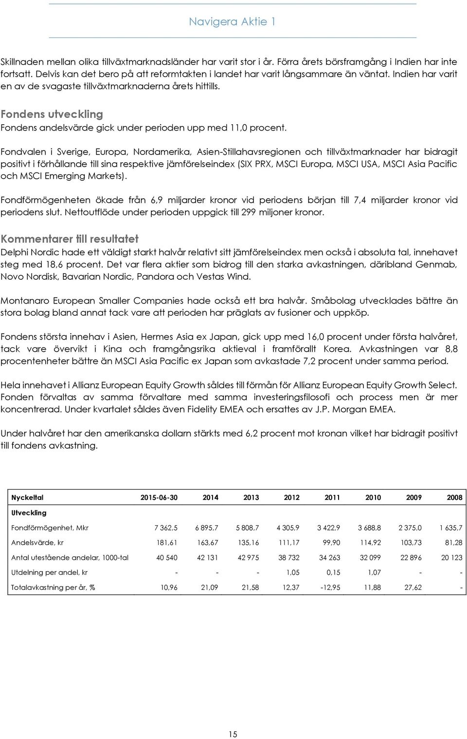 Fondens utveckling Fondens andelsvärde gick under perioden upp med 11,0 procent.