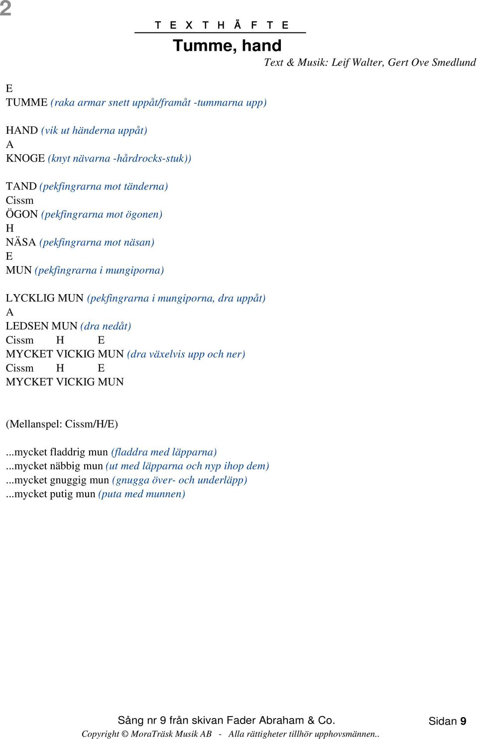 mungiporna, dra uppåt) LDSN MUN (dra nedåt) Cissm MYCKT VICKIG MUN (dra växelvis upp och ner) Cissm MYCKT VICKIG MUN (Mellanspel: Cissm//).