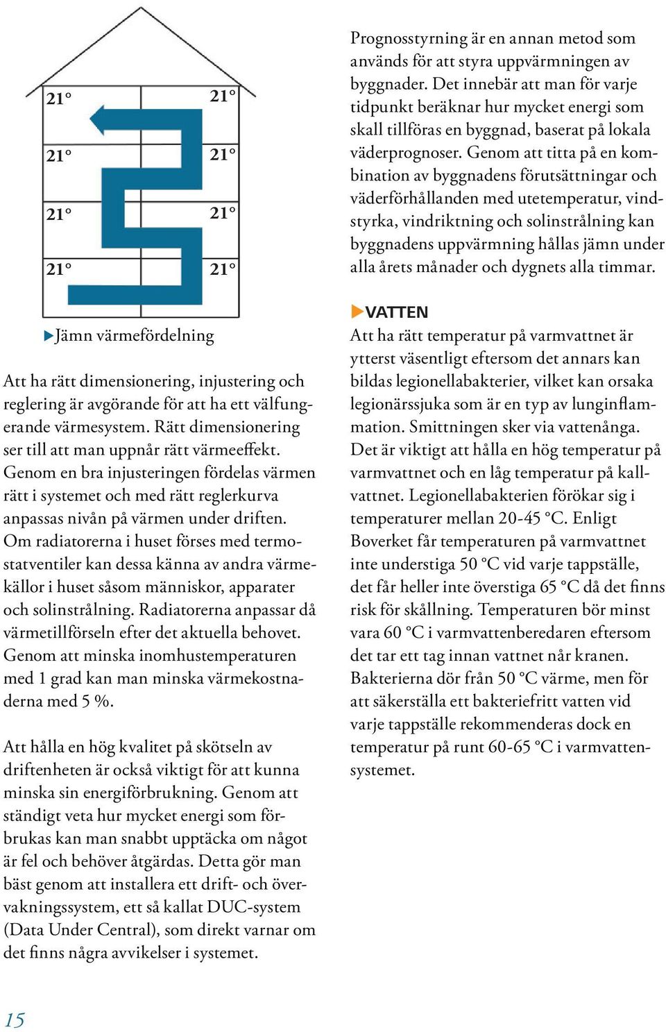 Om radiatorerna i huset förses med termostatventiler kan dessa känna av andra värmekällor i huset såsom människor, apparater och solinstrålning.