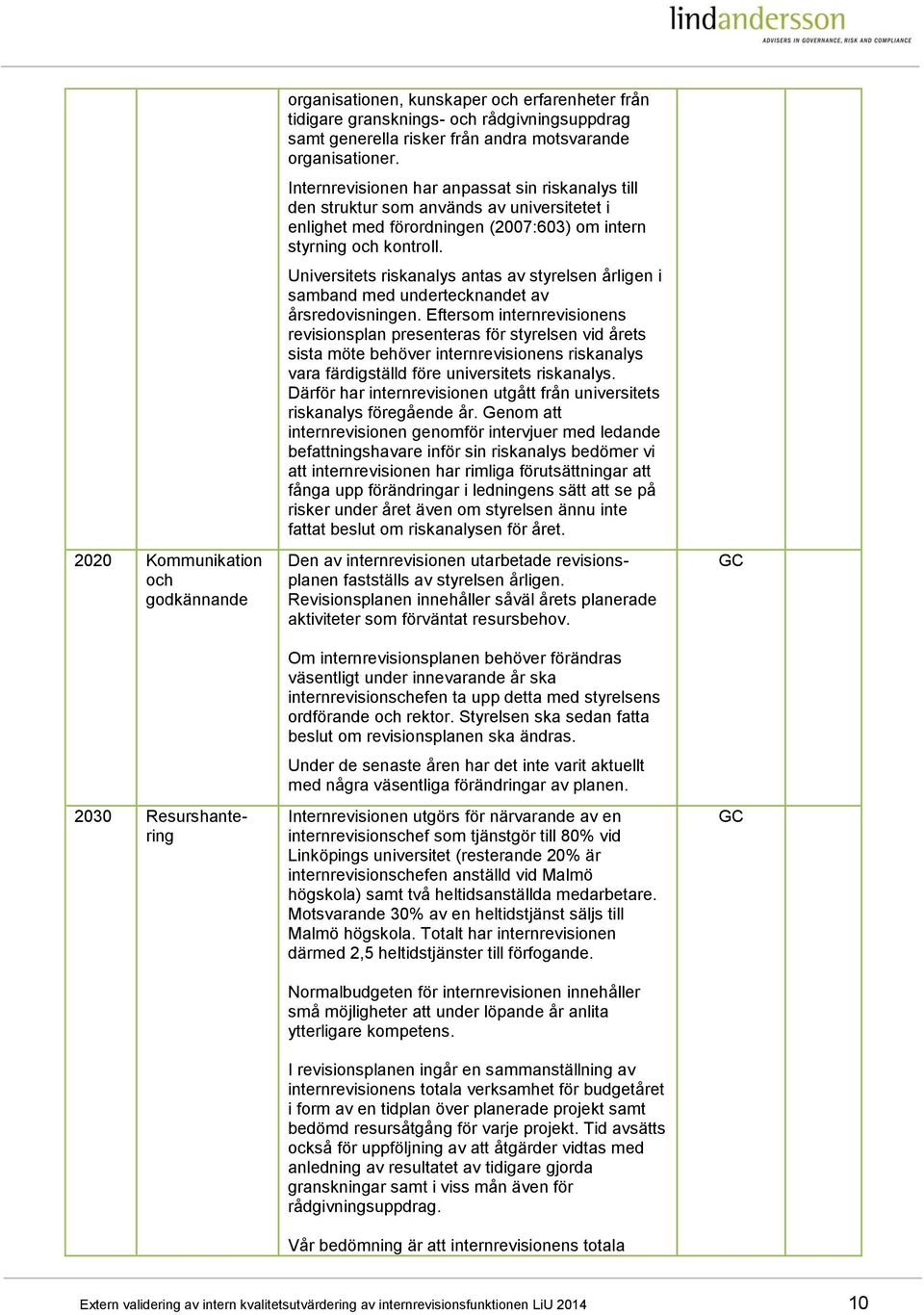 Universitets riskanalys antas av styrelsen årligen i samband med undertecknandet av årsredovisningen.