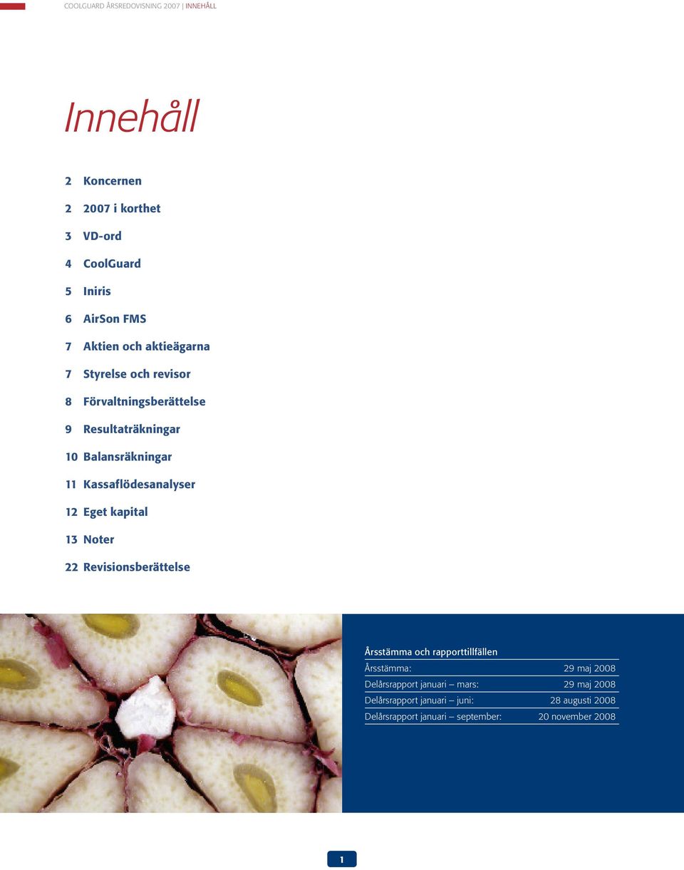 Kassaflödesanalyser 12 Eget kapital 13 Noter 22 Revisionsberättelse Årsstämma och rapporttillfällen Årsstämma: 29 maj 2008