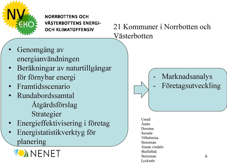 Energieffektivisering i företag Energistatistikverktyg för planering Umeå Åsele Dorotea Sorsele