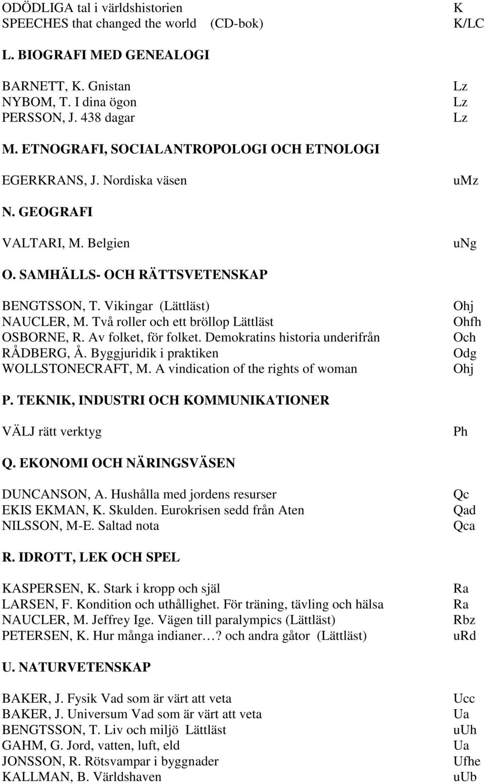 Två roller och ett bröllop Lättläst OSBORNE, R. Av folket, för folket. Demokratins historia underifrån RÅDBERG, Å. Byggjuridik i praktiken WOLLSTONECRAFT, M.