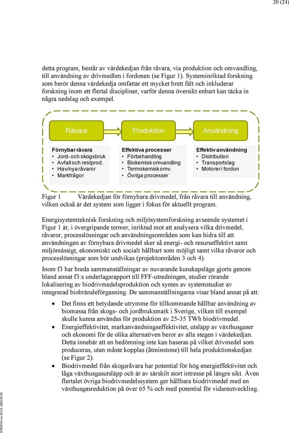 exempel. Råvara Produktion Användning Förnybar råvara Jord- och skogsbruk Avfall och restprod. Hav/nya råvaror Markfrågor Effektiva processer Förbehandling Biokemisk omvandling Termokemisk omv.
