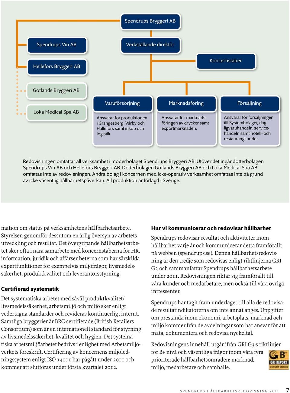 Ansvarar för försäljningen till Systembolaget, dagligvaruhandeln, servicehandeln samt hotell- och restaurangkunder. Redovisningen omfattar all verksamhet i moderbolaget Spendrups Bryggeri AB.