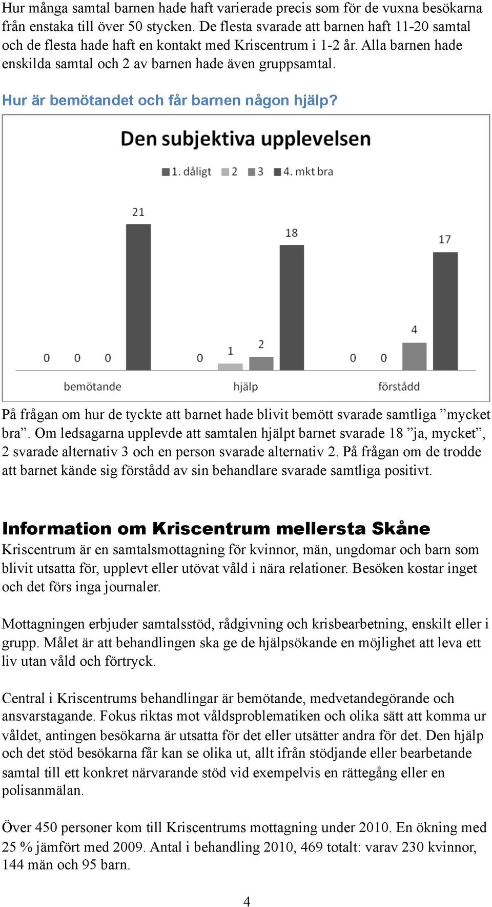 Hur är bemötandet och får barnen någon hjälp? På frågan om hur de tyckte att barnet hade blivit bemött svarade samtliga mycket bra.