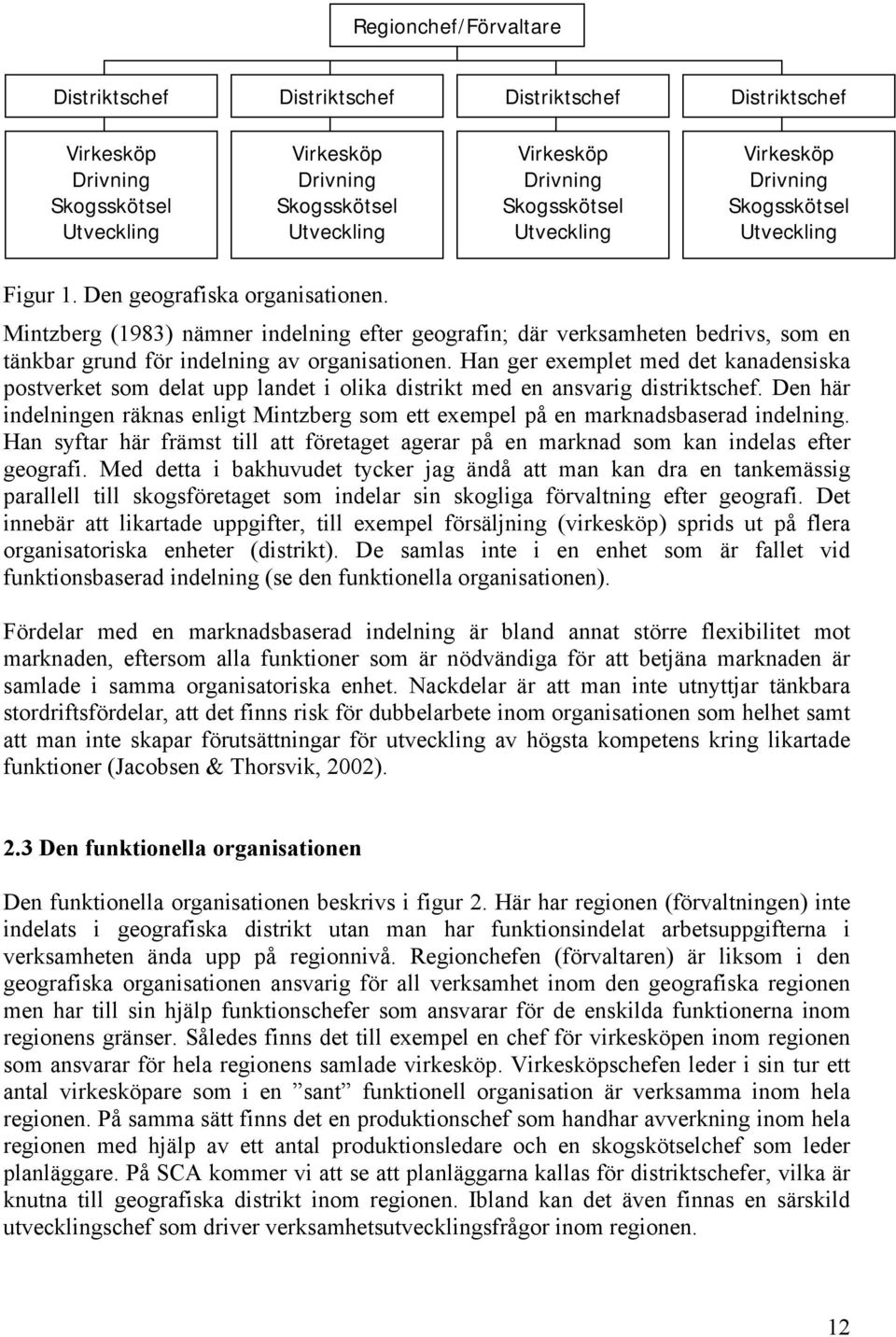 Mintzberg (1983) nämner indelning efter geografin; där verksamheten bedrivs, som en tänkbar grund för indelning av organisationen.