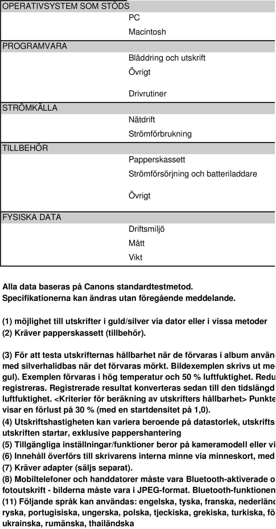 (1) möjlighet till utskrifter i guld/silver via dator eller i vissa metoder (2) Kräver papperskassett (tillbehör).