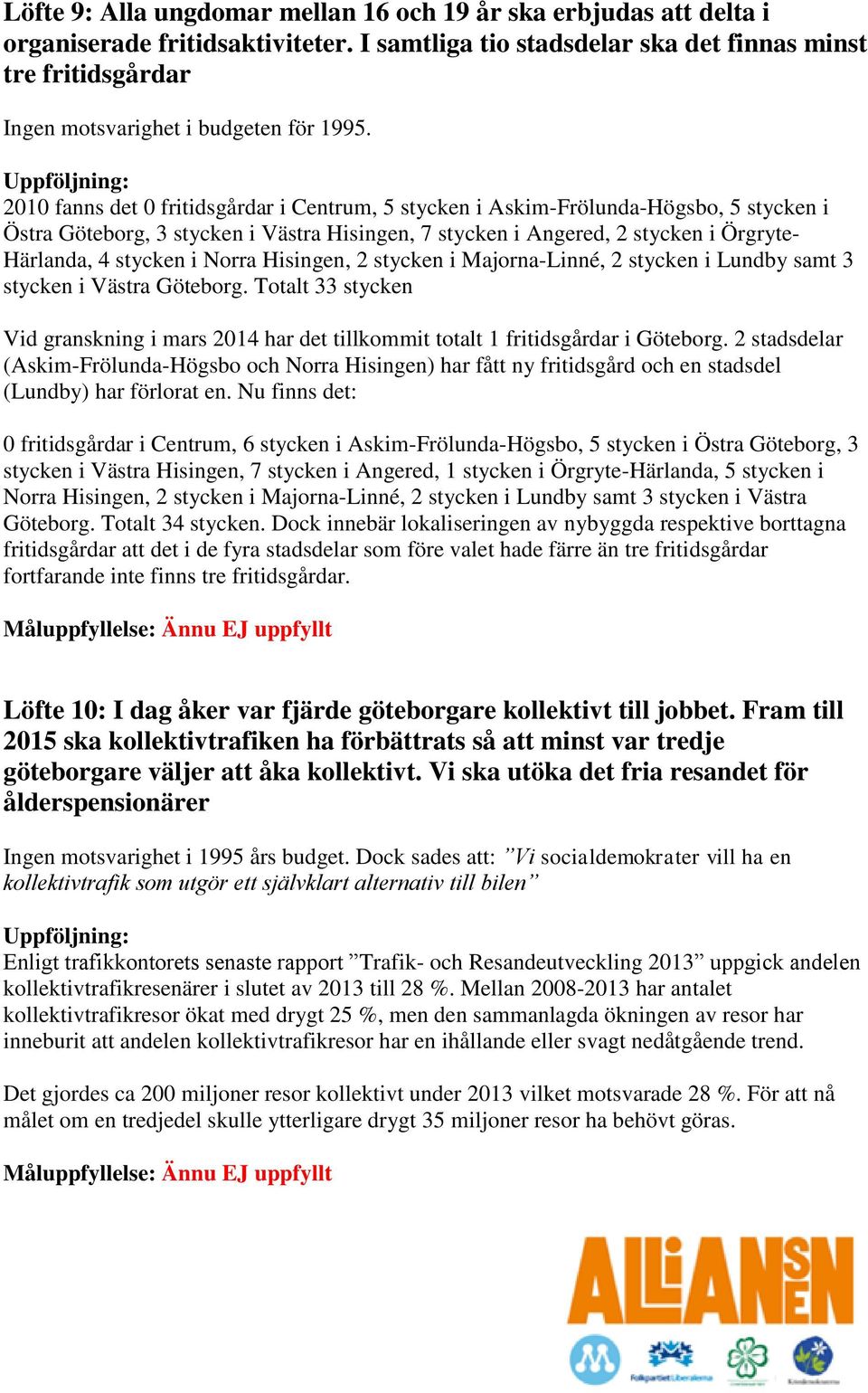 2010 fanns det 0 fritidsgårdar i Centrum, 5 stycken i Askim-Frölunda-Högsbo, 5 stycken i Östra Göteborg, 3 stycken i Västra Hisingen, 7 stycken i Angered, 2 stycken i Örgryte- Härlanda, 4 stycken i