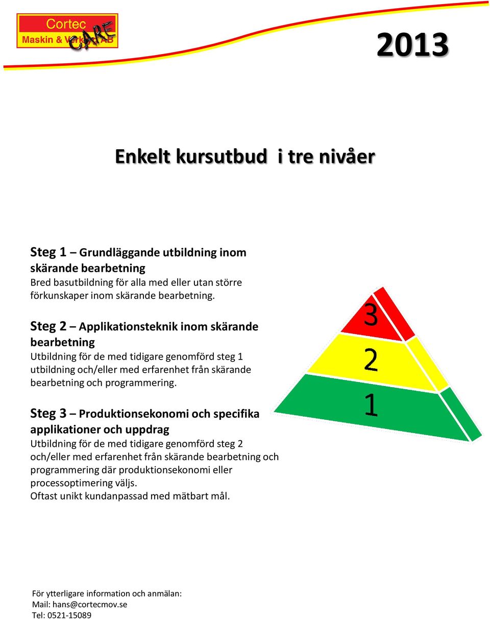 Steg 2 Applikationsteknik inom skärande bearbetning Utbildning för de med tidigare genomförd steg 1 utbildning och/eller med erfarenhet från skärande