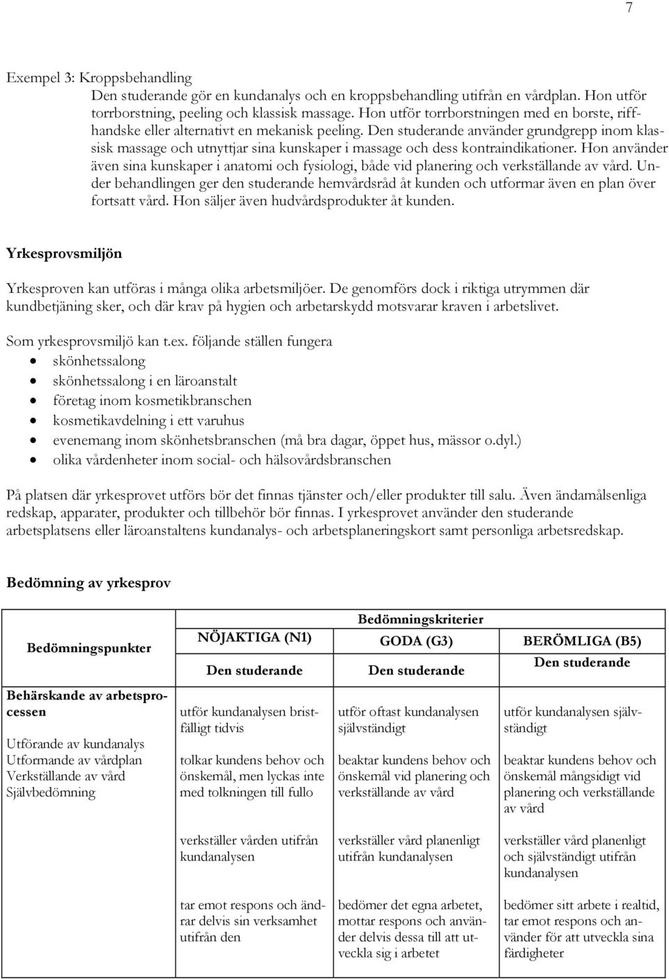 Den studerande använder grundgrepp inom klassisk massage och utnyttjar sina kunskaper i massage och dess kontraindikationer.