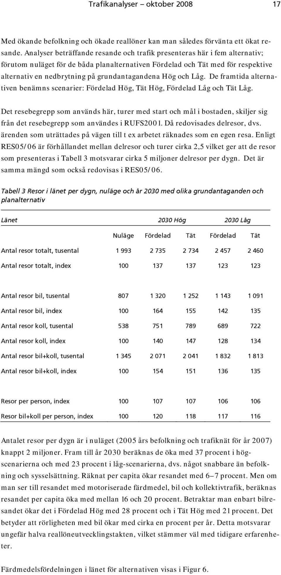 grundantagandena Hög och Låg. De framtida alternativen benämns scenarier: Fördelad Hög, Tät Hög, Fördelad Låg och Tät Låg.