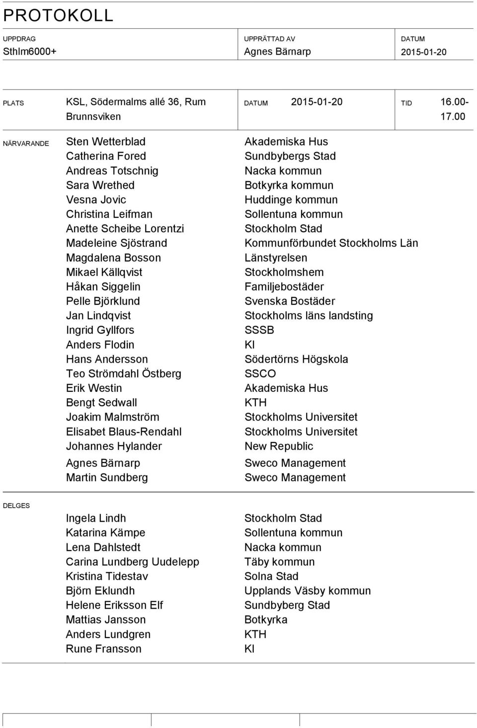 Huddinge kommun Sollentuna kommun Stockholm Stad Madeleine Sjöstrand Kommunförbundet Stockholms Län Magdalena Bosson Mikael Källqvist Länstyrelsen Stockholmshem Håkan Siggelin Familjebostäder Pelle