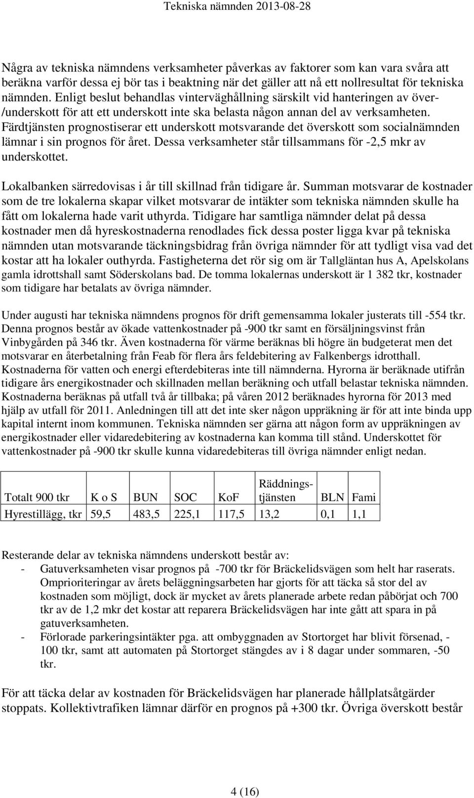 Färdtjänsten prognostiserar ett underskott motsvarande det överskott som socialnämnden lämnar i sin prognos för året. Dessa verksamheter står tillsammans för -2,5 mkr av underskottet.