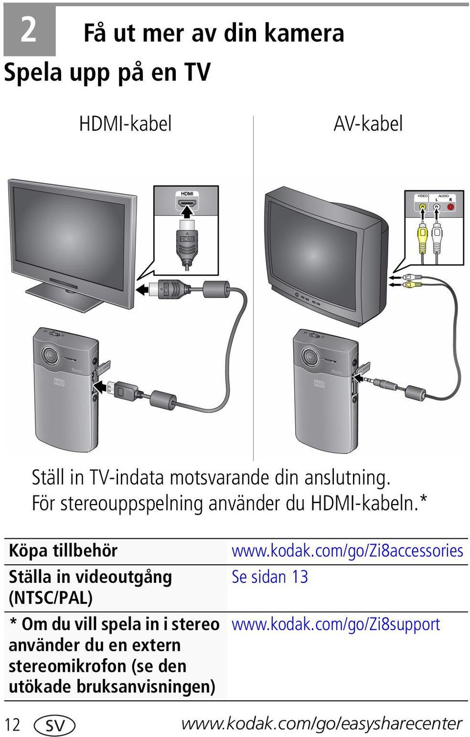 * Köpa tillbehör Ställa in videoutgång (NTSC/PAL) * Om du vill spela in i stereo använder du en extern