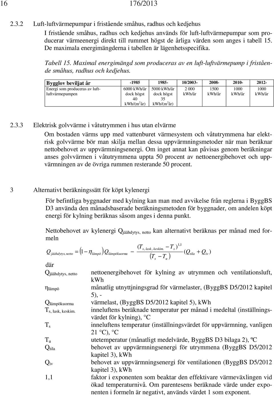 årliga värden som anges i tabell 15. De maximala energimängderna i tabellen är lägenhetsspecifika. Tabell 15.