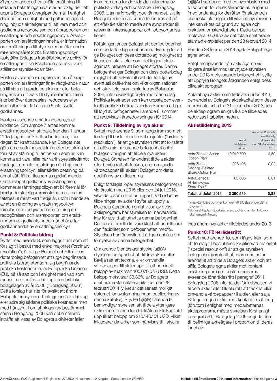 Årsrapporten om ersättningar innehåller information om ersättningen till styrelseledamöter under räkenskapsåret 2013.