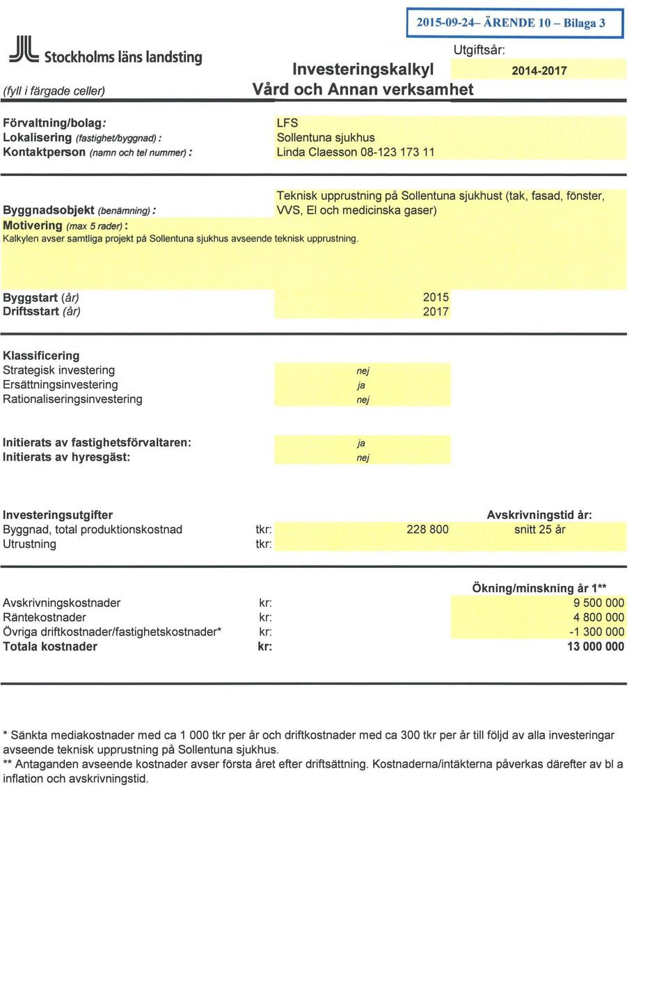 . (benämning): Klassificer ing Strategisk investering Ersättningsinvestering Ra tionaliseringsinvestering Initierats av fastighetsförvaltaren: Initierats av hyresgäst: Investeringsutgifter Byggnad,