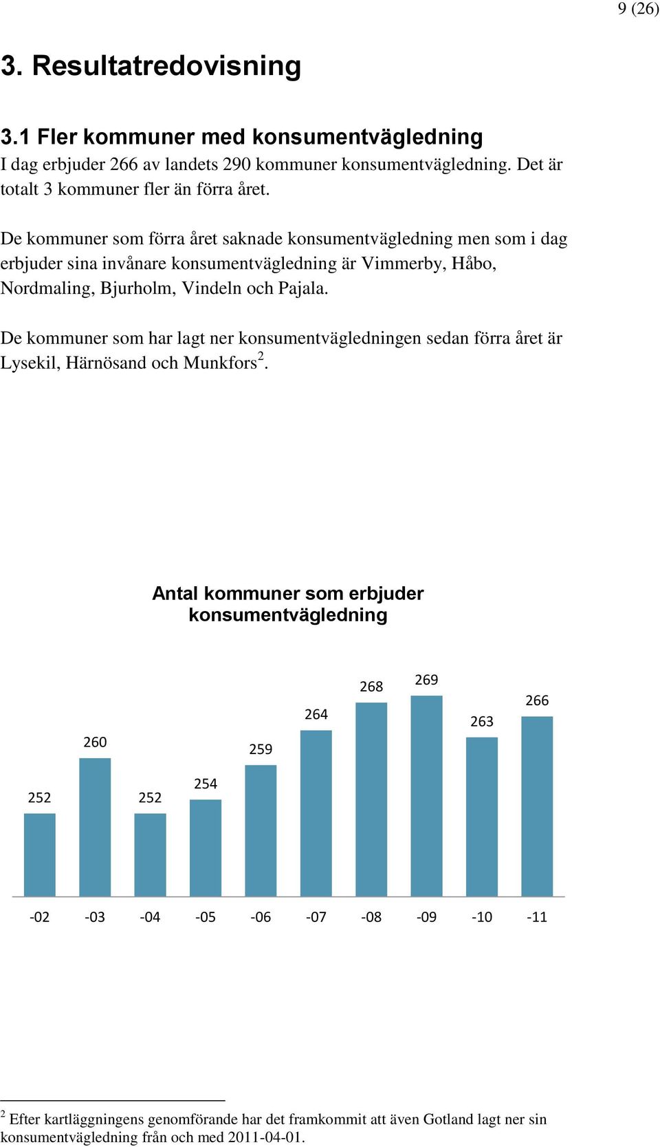 De kommuner som förra året saknade konsumentvägledning men som i dag erbjuder sina invånare konsumentvägledning är Vimmerby, Håbo, Nordmaling, Bjurholm, Vindeln och Pajala.