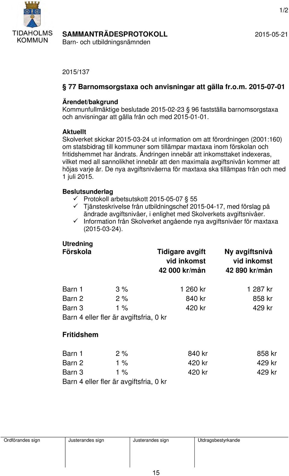 Ändringen innebär att inkomsttaket indexeras, vilket med all sannolikhet innebär att den maximala avgiftsnivån kommer att höjas varje år.