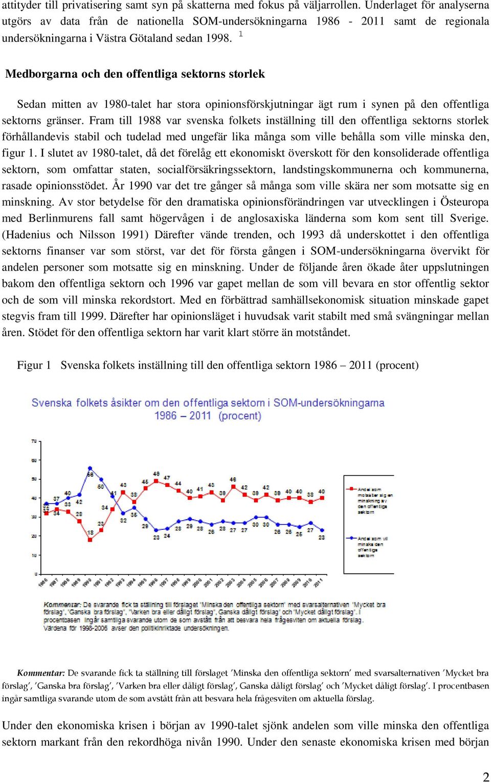 1 Medborgarna och den offentliga sektorns storlek Sedan mitten av 1980-talet har stora opinionsförskjutningar ägt rum i synen på den offentliga sektorns gränser.