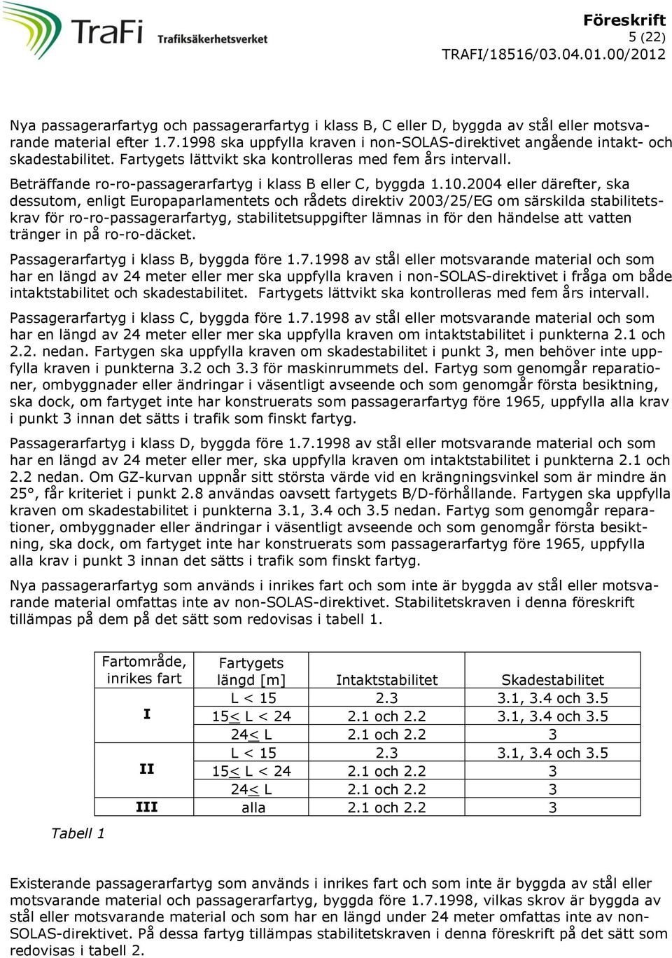 Beträffande ro-ro-passagerarfartyg i klass B eller C, byggda 1.10.