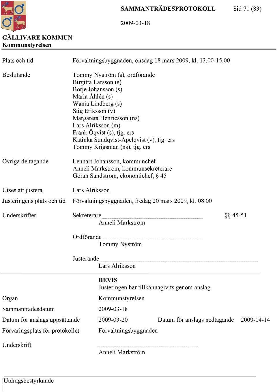 (m) Frank Öqvist (s), tjg. ers Katinka Sundqvist-Apelqvist (v), tjg. ers Tommy Krigsman (ns), tjg.