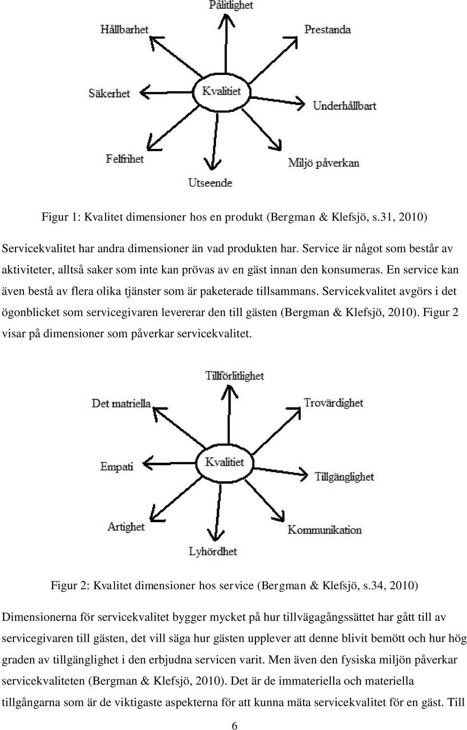 Servicekvalitet avgörs i det ögonblicket som servicegivaren levererar den till gästen (Bergman & Klefsjö, 2010). Figur 2 visar på dimensioner som påverkar servicekvalitet.