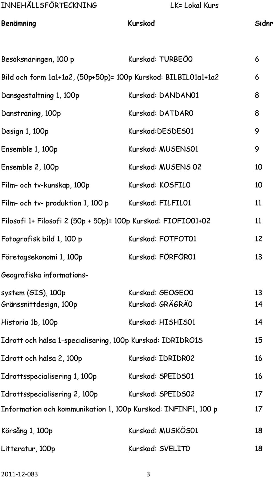 KOSFIL0 10 Film- och tv- produktion 1, 100 p Kurskod: FILFIL01 11 Filosofi 1+ Filosofi 2 (50p + 50p)= 100p Kurskod: FIOFIO01+02 11 Fotografisk bild 1, 100 p Kurskod: FOTFOT01 12 Företagsekonomi 1,