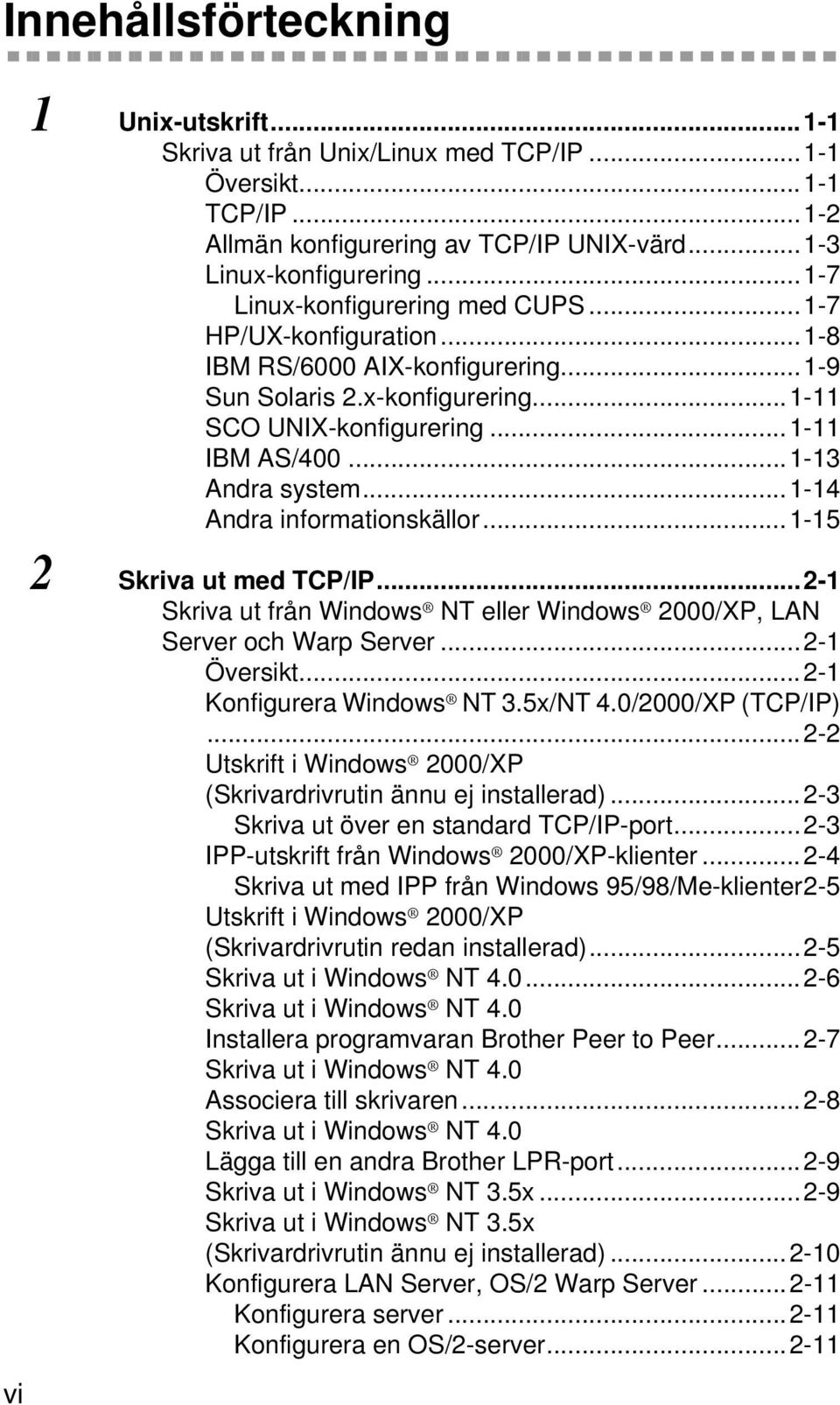 ..1-14 Andra informationskällor...1-15 2 Skriva ut med TCP/IP...2-1 Skriva ut från Windows NT eller Windows 2000/XP, LAN Server och Warp Server...2-1 Översikt...2-1 Konfigurera Windows NT 3.5x/NT 4.