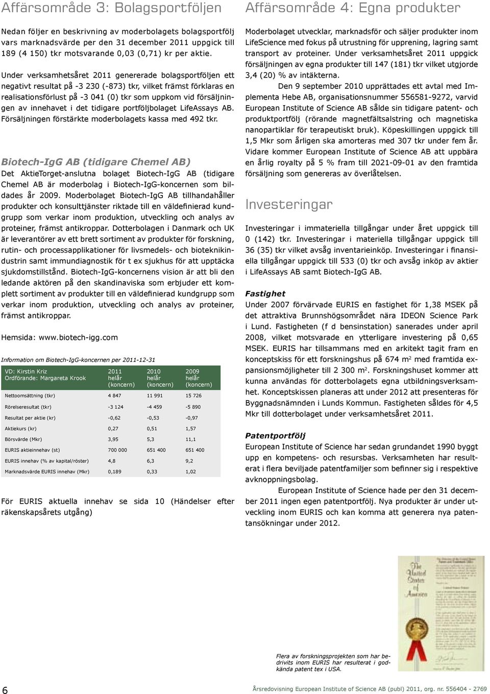 Under verksamhetsåret 2011 genererade bolagsportföljen ett negativt resultat på -3 230 (-873) tkr, vilket främst förklaras en realisationsförlust på -3 041 (0) tkr som uppkom vid försäljningen av