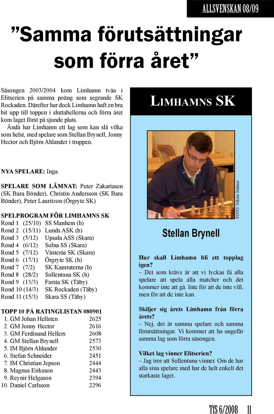 Ändå har Limhamn ett lag som kan slå vilka som helst, med spelare som Stellan Brynell, Jonny Hector och Björn Ahlander i truppen. Limhamns SK NYA SPELARE: Inga.