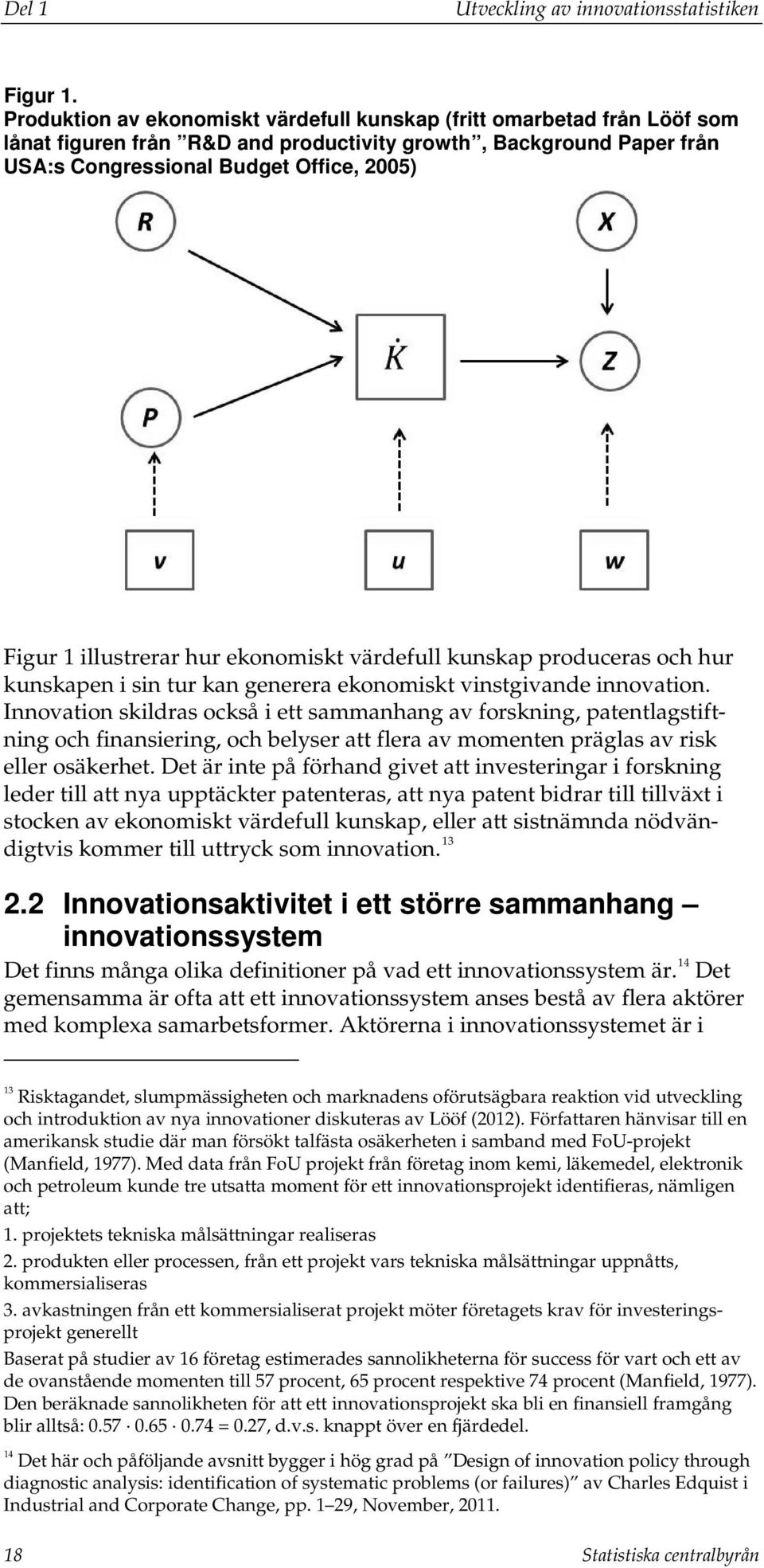 illustrerar hur ekonomiskt värdefull kunskap produceras och hur kunskapen i sin tur kan generera ekonomiskt vinstgivande innovation.